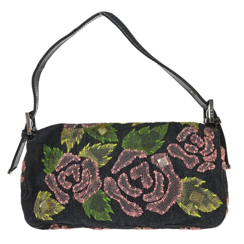 Fendi Navy Denim Floral Baguette Handbag 2376.26424.008 126054 - Picture 2 of 10